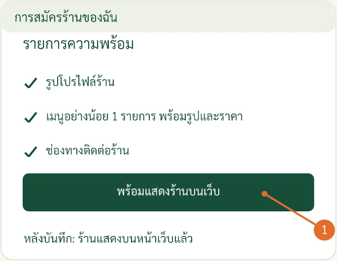 ภาพจำลองประกอบขั้นตอน: กดให้ร้านแสดงบนเว็บ